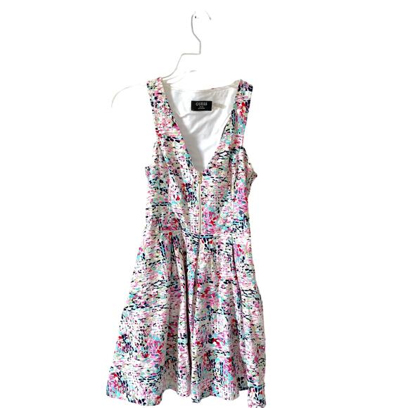 Guess Fit and Flare Zipper Mini Dress White Multi Color Size 2 - Picture 1 of 9